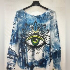 Denim Blue Evil Eye Knit Sweater